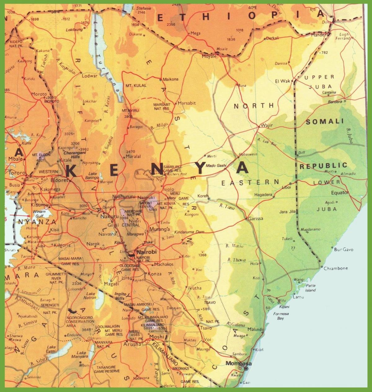 mapa Kenya pokazuje gradova