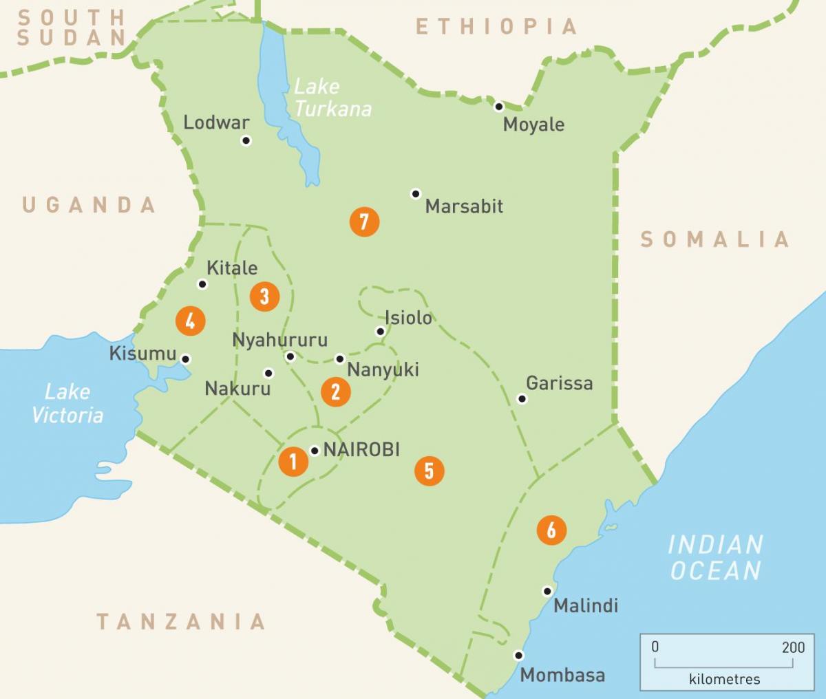 mapa Kenya regionima
