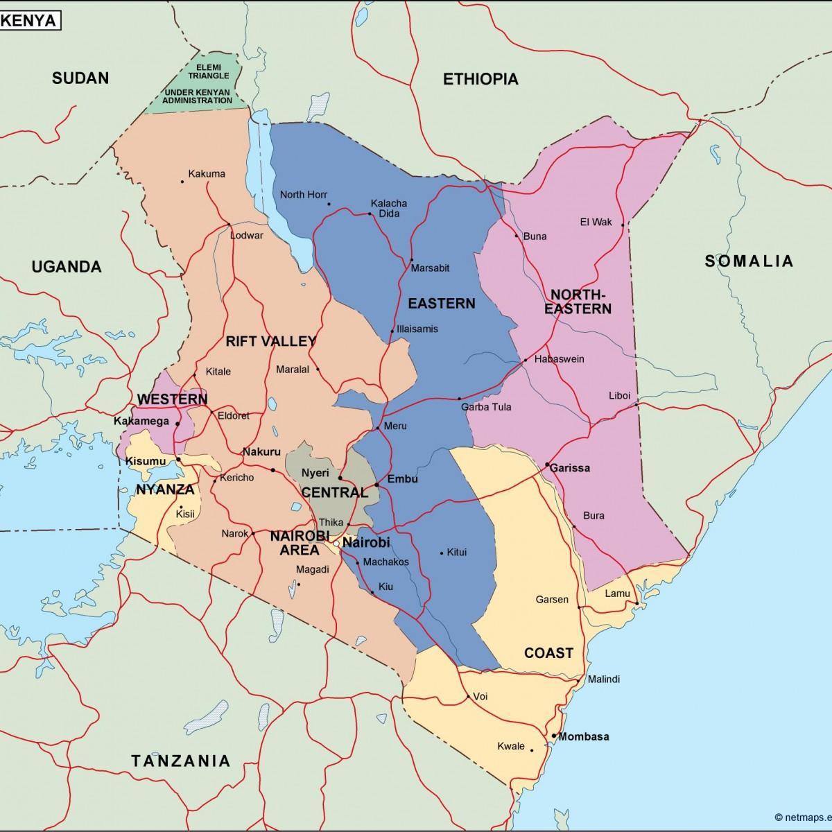 mapa Kenya pokazuje reke