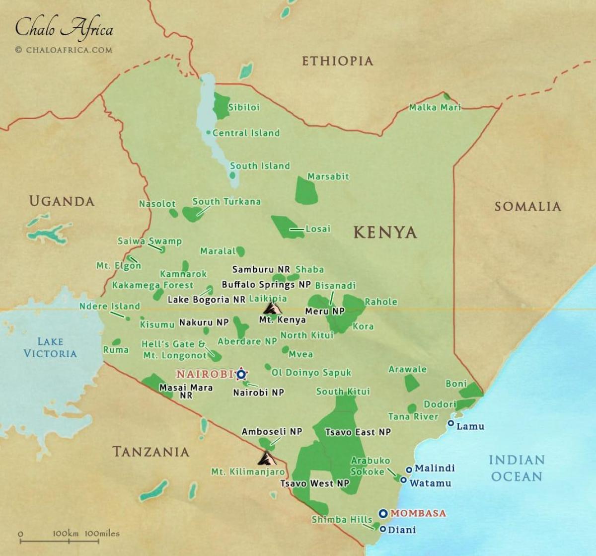 mapa Kenya nacionalnih parkova i rezerve